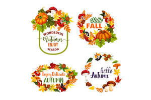 Autumn Welcome Fall Vector Leaf Wreath Icons