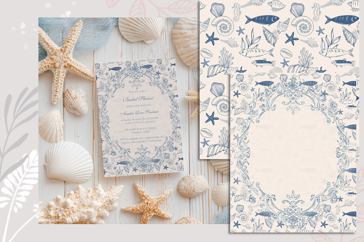 Blue toile Ocean Collection, a Seasonal Illustration by AlenaVlasko stock Market (Photo 3 of 12)
