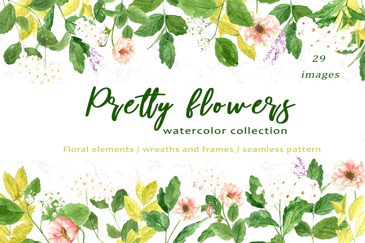 Pretty Flowers - Watercolor ClipArt, an Illustration by OlgaSerbun (Photo 1 of 5)