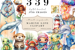 Marine Animals Watercolor Clipart