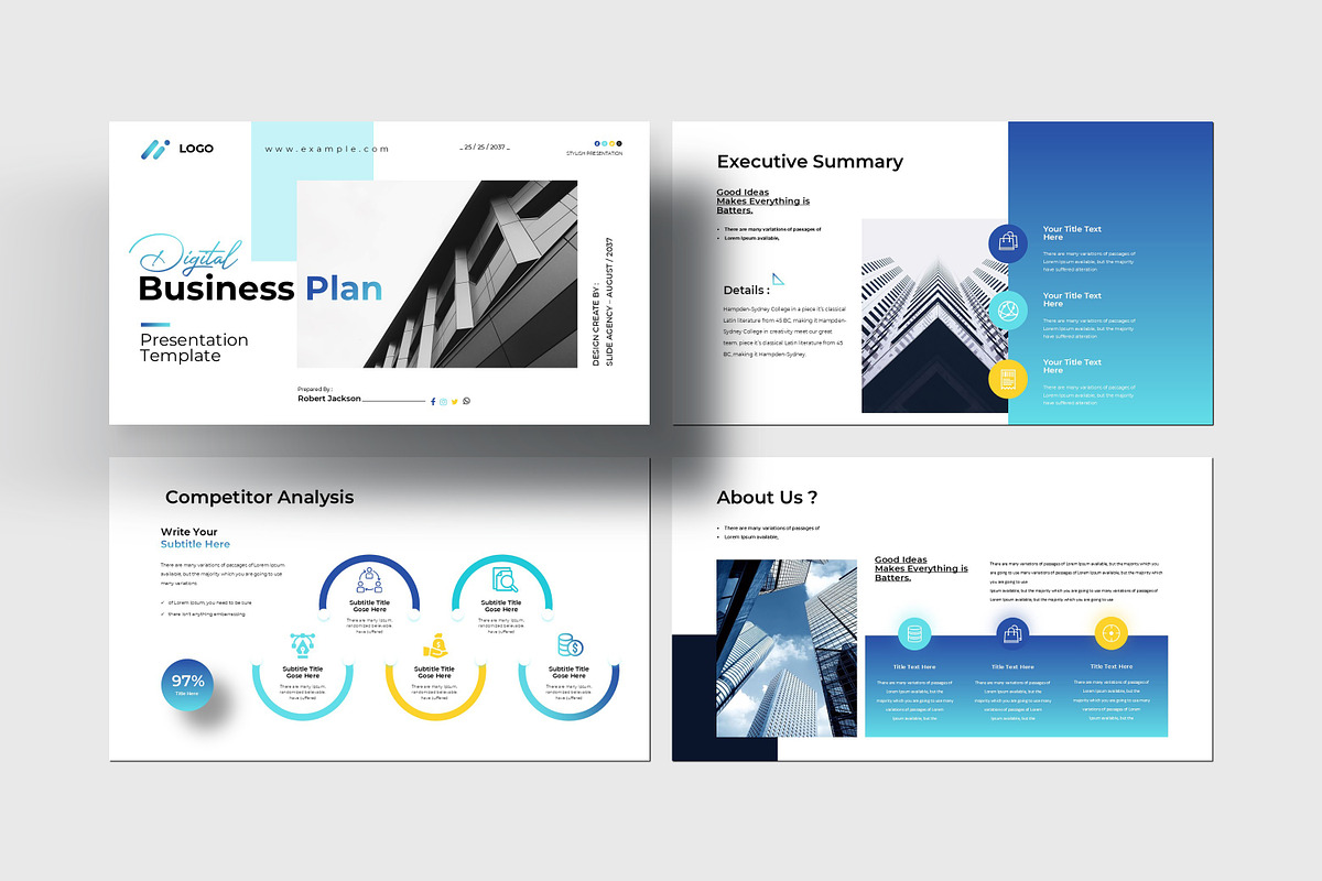 Blue Yellow Modern Business Plan Pre, a Presentation Template by Slide-Agency (Photo 3 of 11)