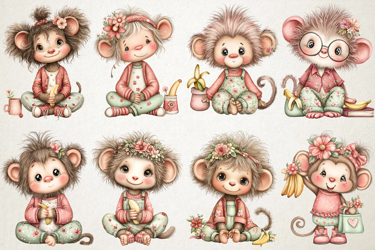 Quirky Monkey Mama Banana Clipart, an Animal Illustration by RobertsArt (Photo 2 of 5)
