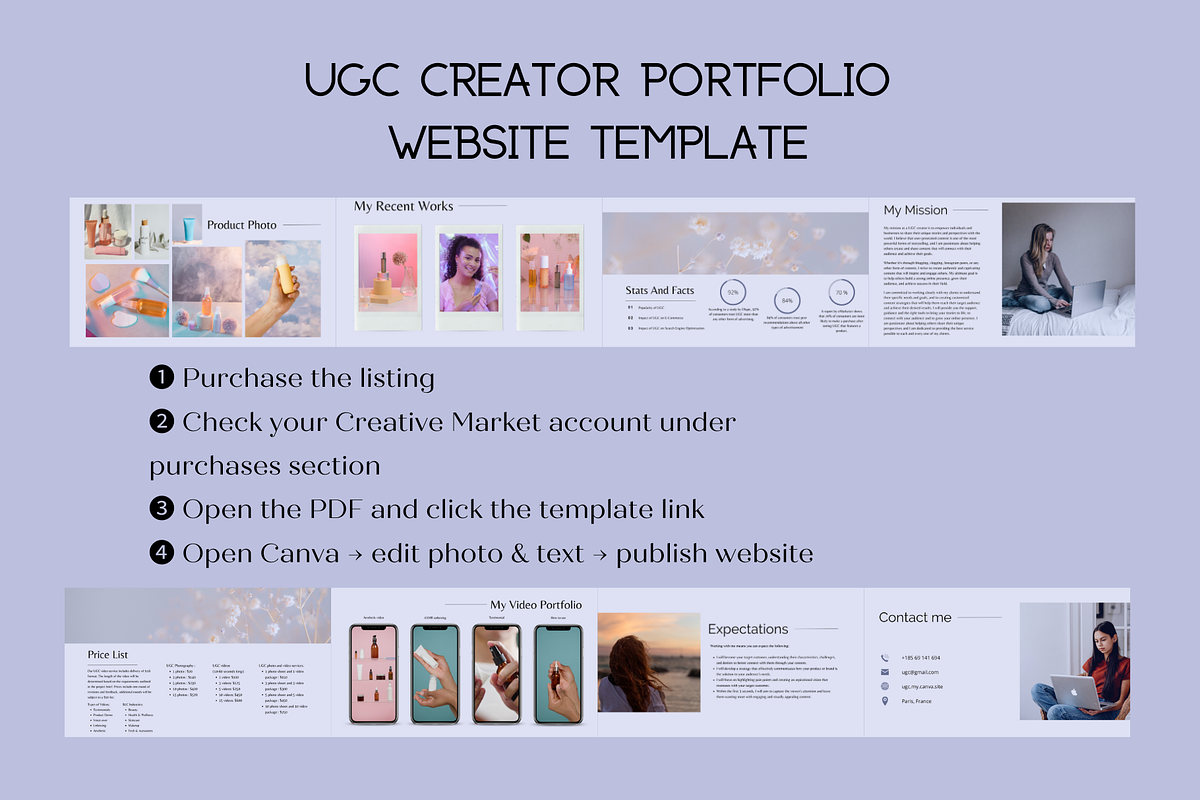 UGC Portfolio Website Canva Template, a Landing Page Template by Wixify Studio (Photo 4 of 8)
