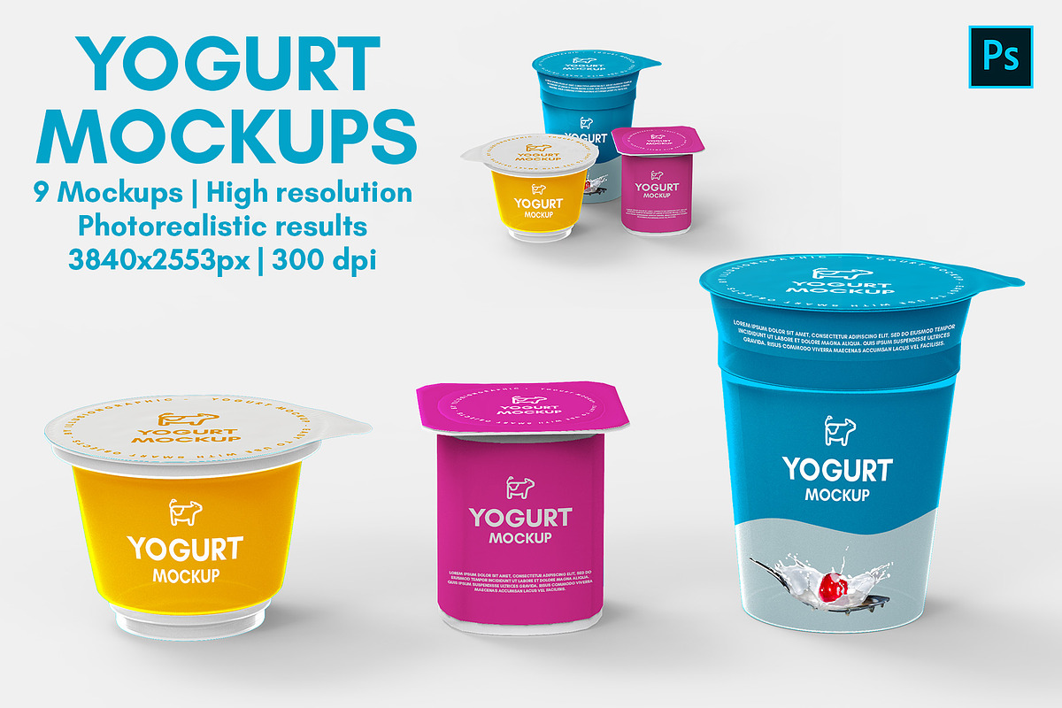 Yogurt Mockups - 9 Views, a Packaging Mockup by Illusiongraphic (Photo 1 of 14)