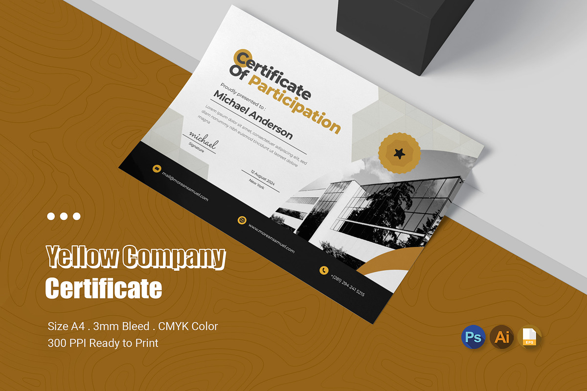 Yellow Company Certificate, a Print Template by Esensifiksi.studio (Photo 1 of 2)
