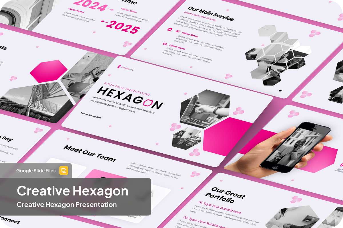 Creative Hexagon Google Slides, a Presentation Template by SquidPixey (Photo 1 of 6)