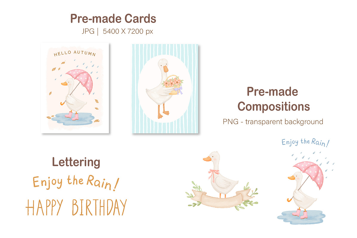 Cute goose illustrations and pattern, an Animal Illustration by ElenaPlatovaArt (Photo 12 of 20)