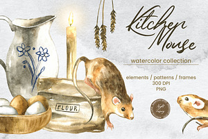Kitchen Mouse Watercolor Clipart Set