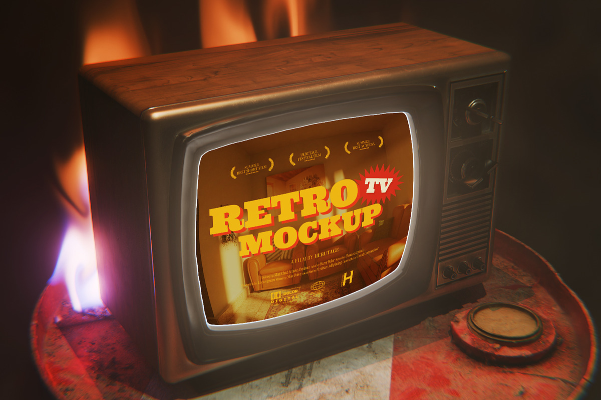 Dramatic Retro TV Mockup, an Advertising Mockup by herutage (Photo 3 of 6)