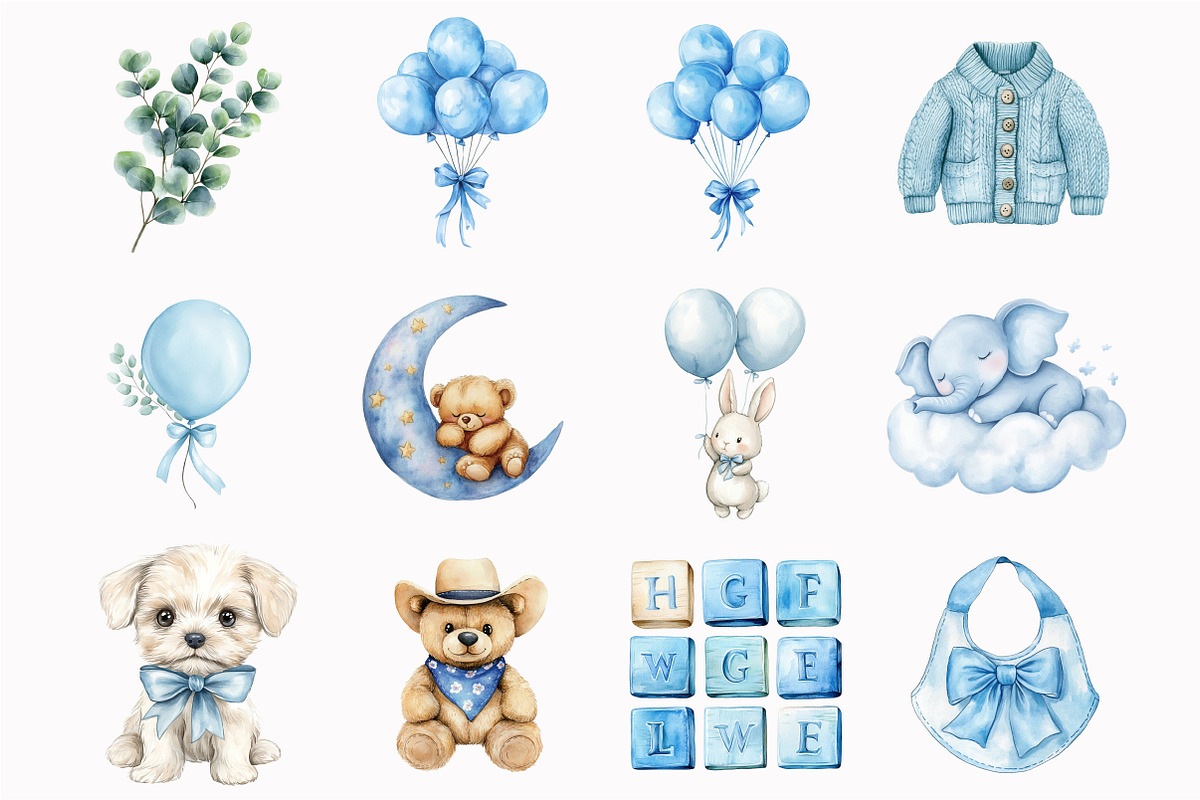 Blue Boho Nursery Clipart, an Illustration by Design Market (Photo 4 of 5)