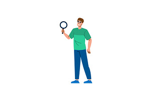 Young man holding magnifying glass, a Person Illustration by pikepicture