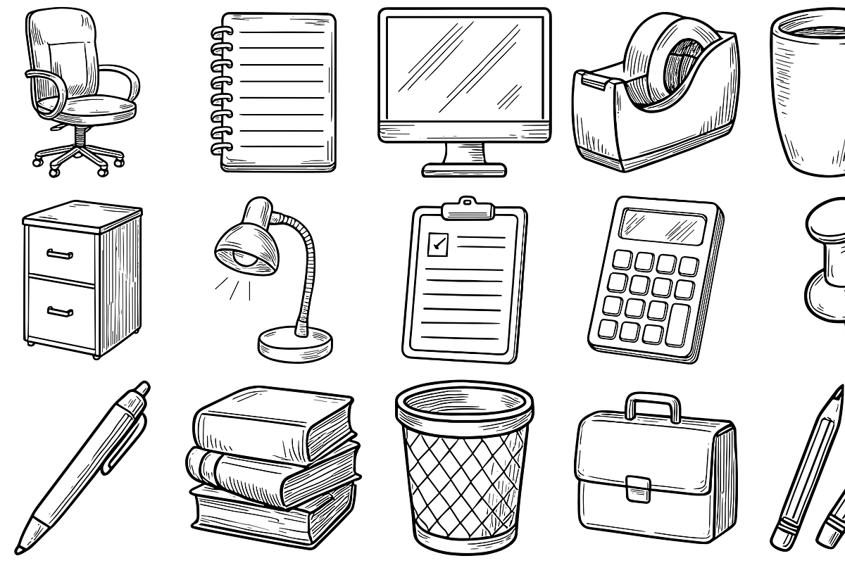 Office Supplies Icon Set, an Object Graphic by nikagraphic (Photo 1 of 3)