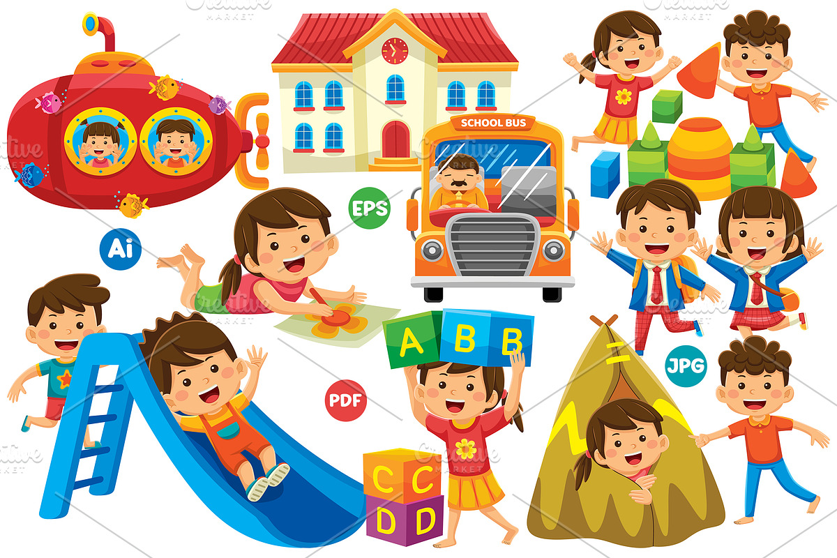 Kids Activity Vector Clip Art Bundle, an Object Graphic by MEDZ (Photo 1 of 4)