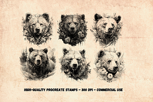 110 Bear Tattoo Stamps For Procreate