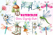 Summer Dragonfly Garden Clipart, an Illustration by Watercolor design (Thumbnail 1 of 3)