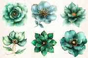Abstract Green Gold Flower Clipart, an Illustration by DreamCafeArt (Thumbnail 2 of 7)
