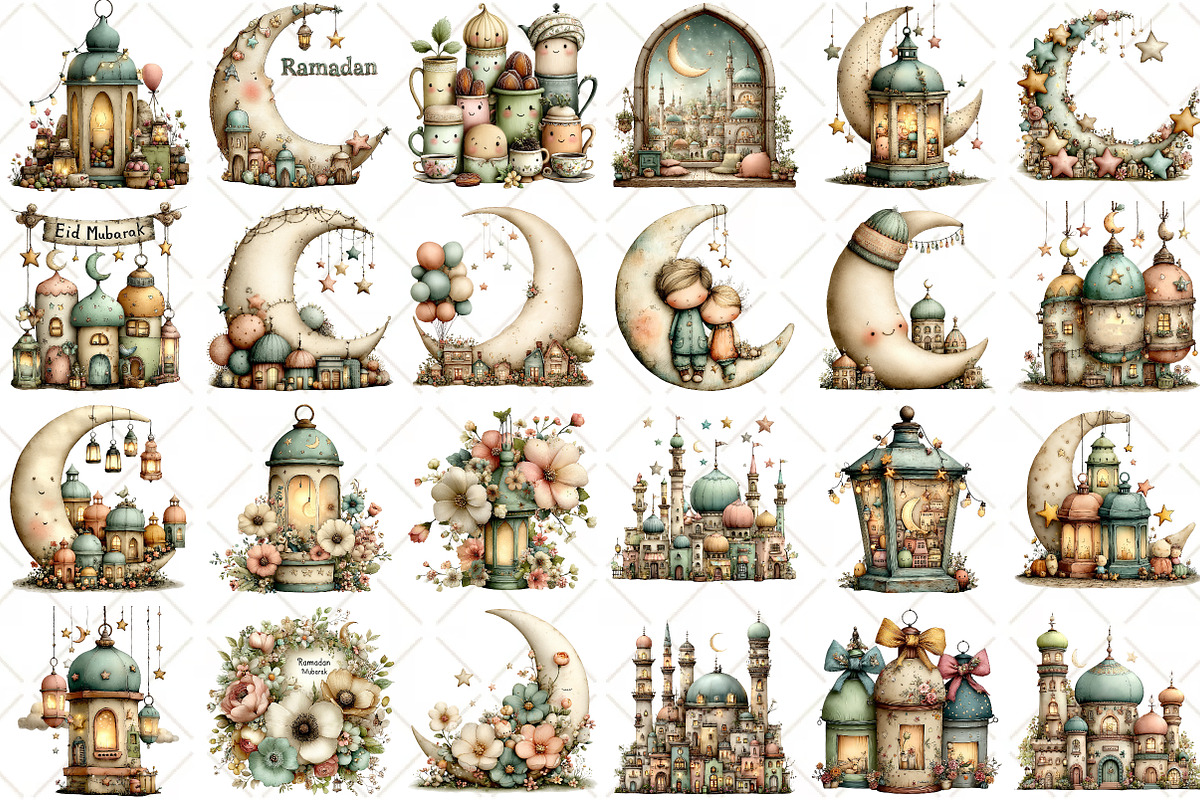 Watercolor Ramadan Mubarak Clipart, an Illustration by Black Bird Studio (Photo 2 of 5)