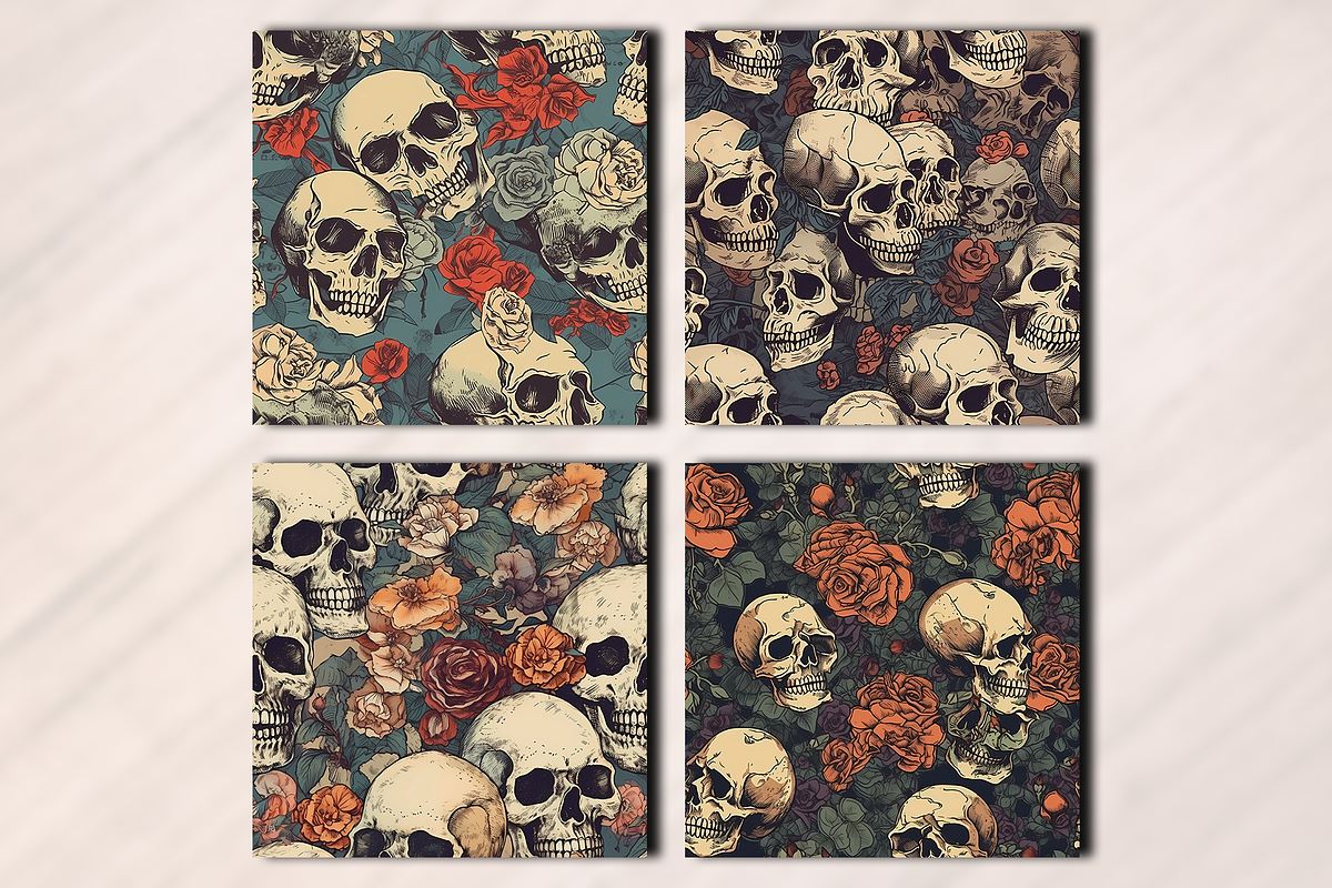 Vintage Skull Seamless Pattern, a Pattern Graphic by Leakedink (Photo 3 of 3)