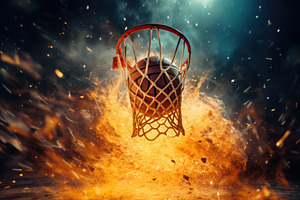 Basketball in fire. Mixed media. Mix, a Photo by Iftikhar Alam