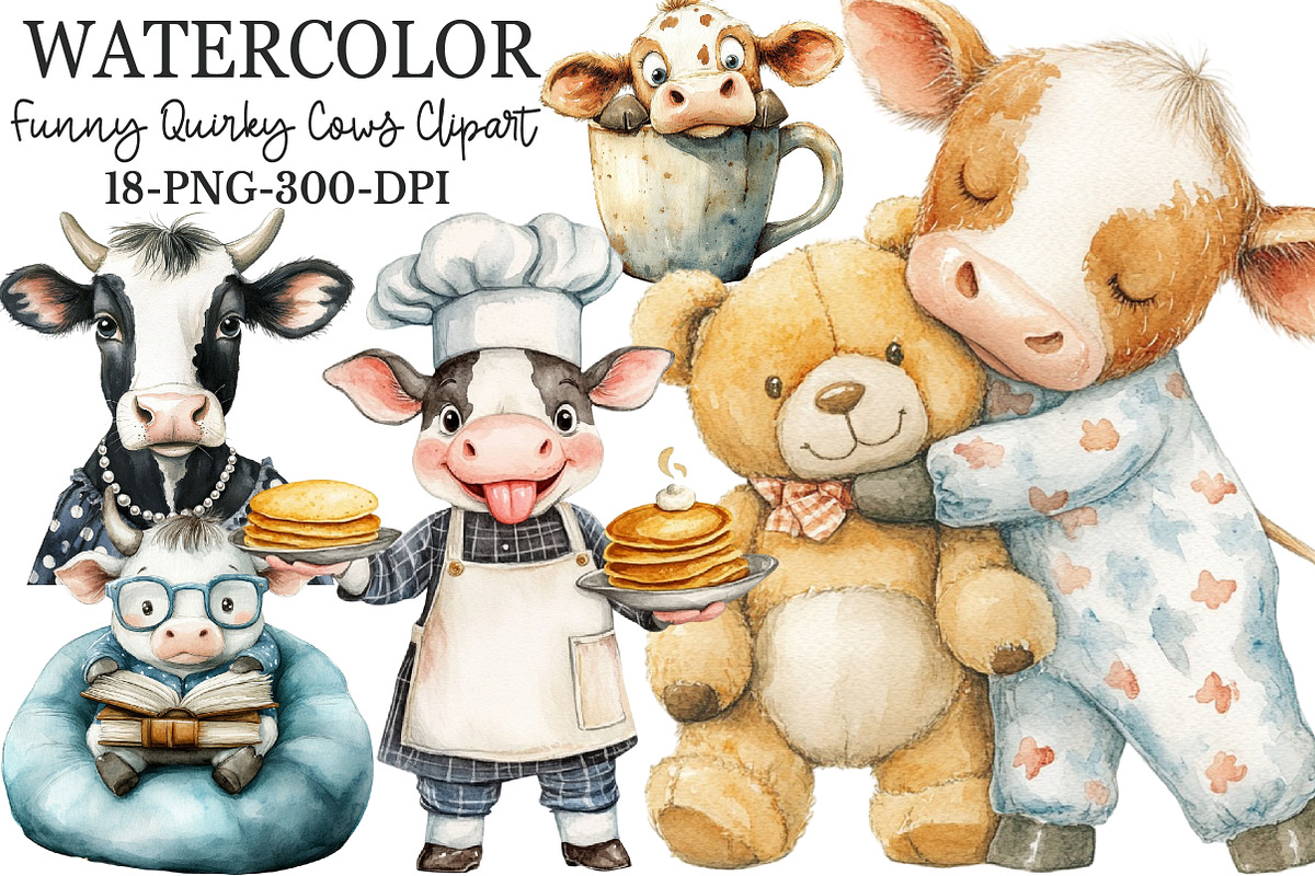Funny Sketch Quirky Cows Clipart, an Illustration by Rose Art (Photo 1 of 7)