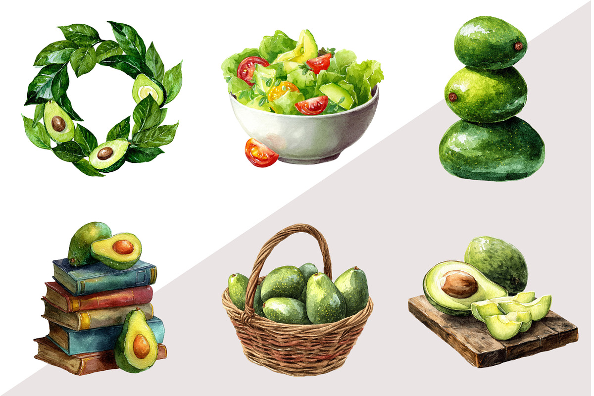 Watercolor Avocado Farm Clipart, an Illustration by Design Market (Photo 3 of 3)