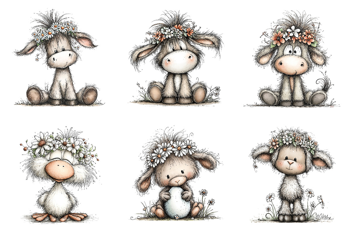 Whimsical spring farm animals clipar, an Illustration by SinaCreation (Photo 3 of 11)