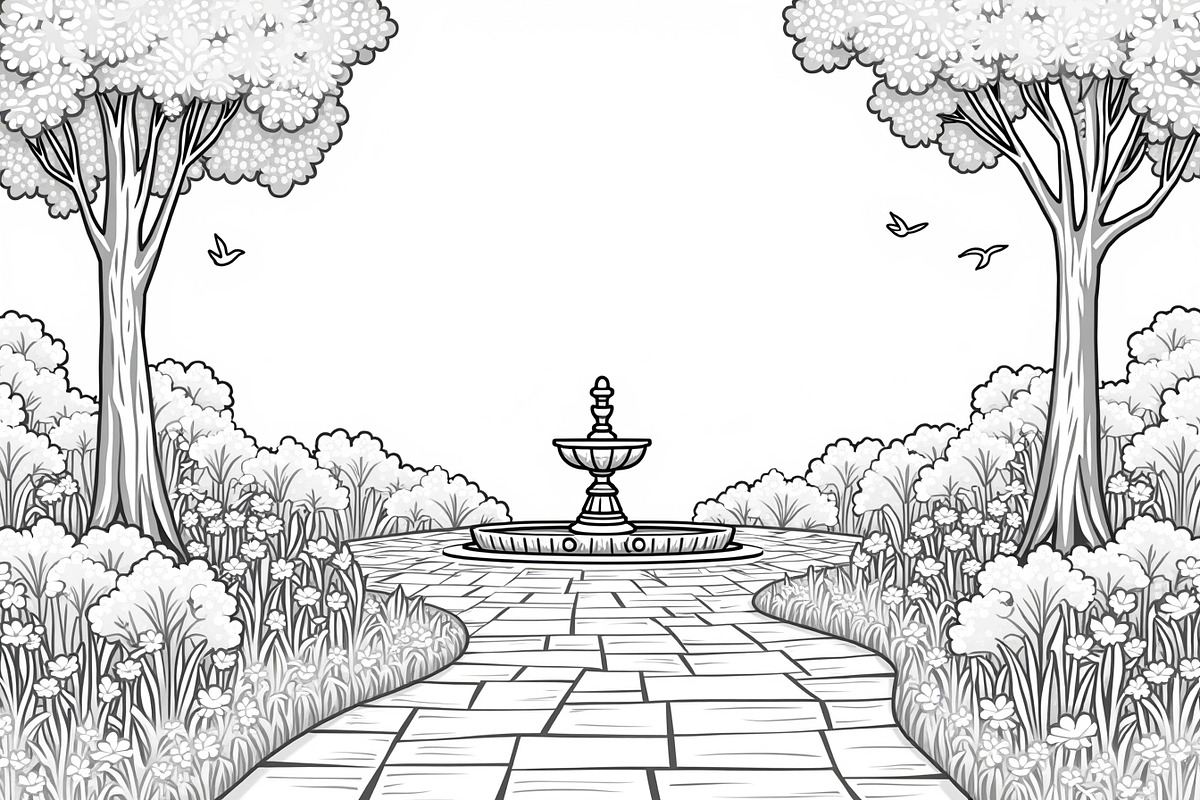 Garden Fountain Coloring Pages, an Illustration by jahid234 (Photo 5 of 7)