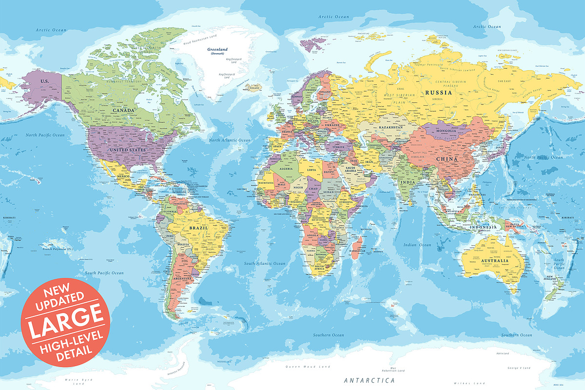 Vector World Map - Large&Detailed, a Decorative Illustration by PorcuPen Works (Photo 1 of 9)