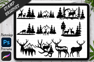 Deer And Mountains Procreate Stamps.