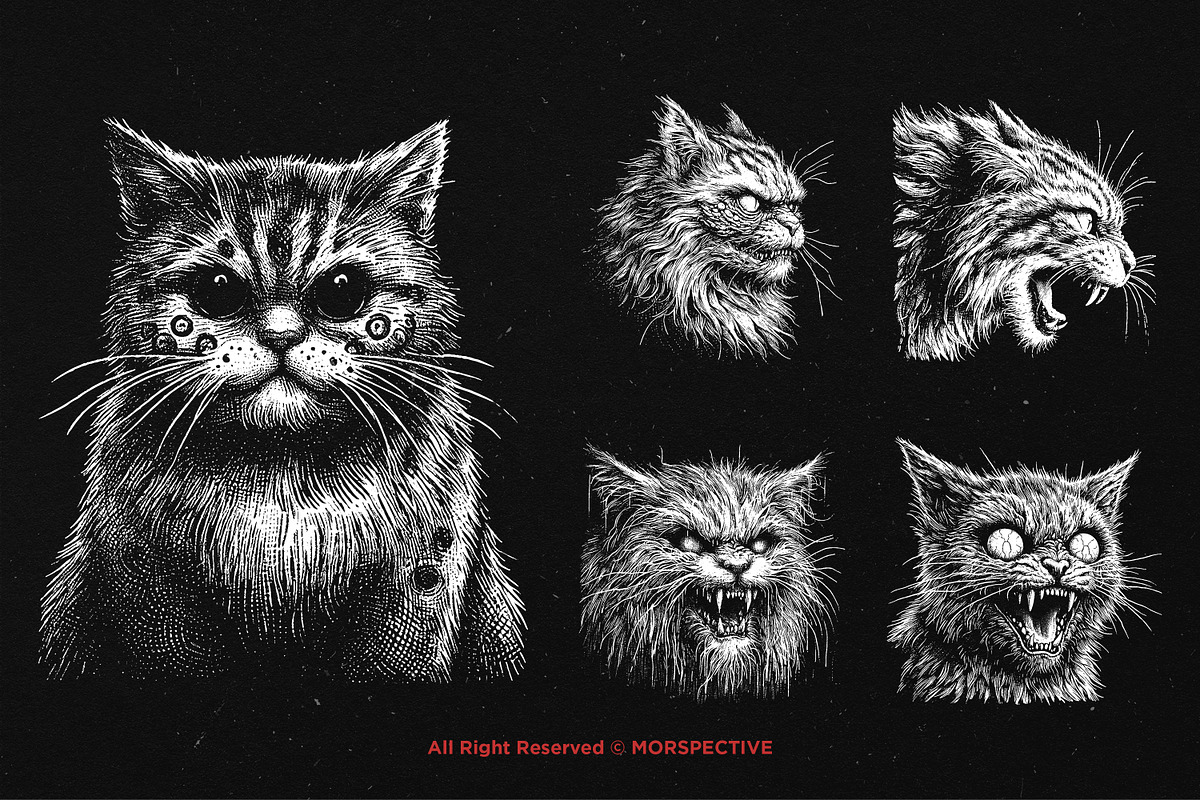 10 Bundle Dark Art Cats Gothic, an Illustration by Morspective (Photo 5 of 7)