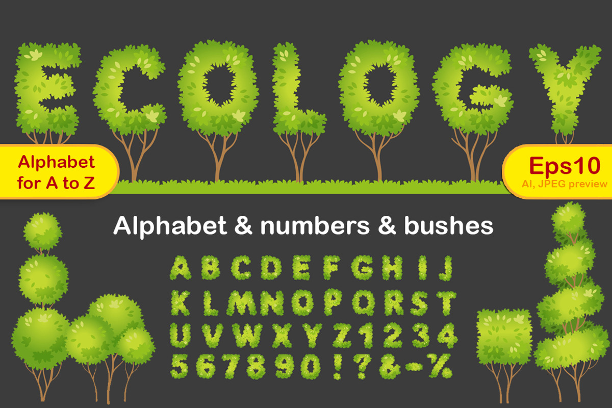 Ecology Font. Letters And Numbers, a Decorative Illustration by ...