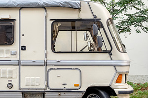 Vintage motor home on the street, a Transportation Photo by BOOCYS