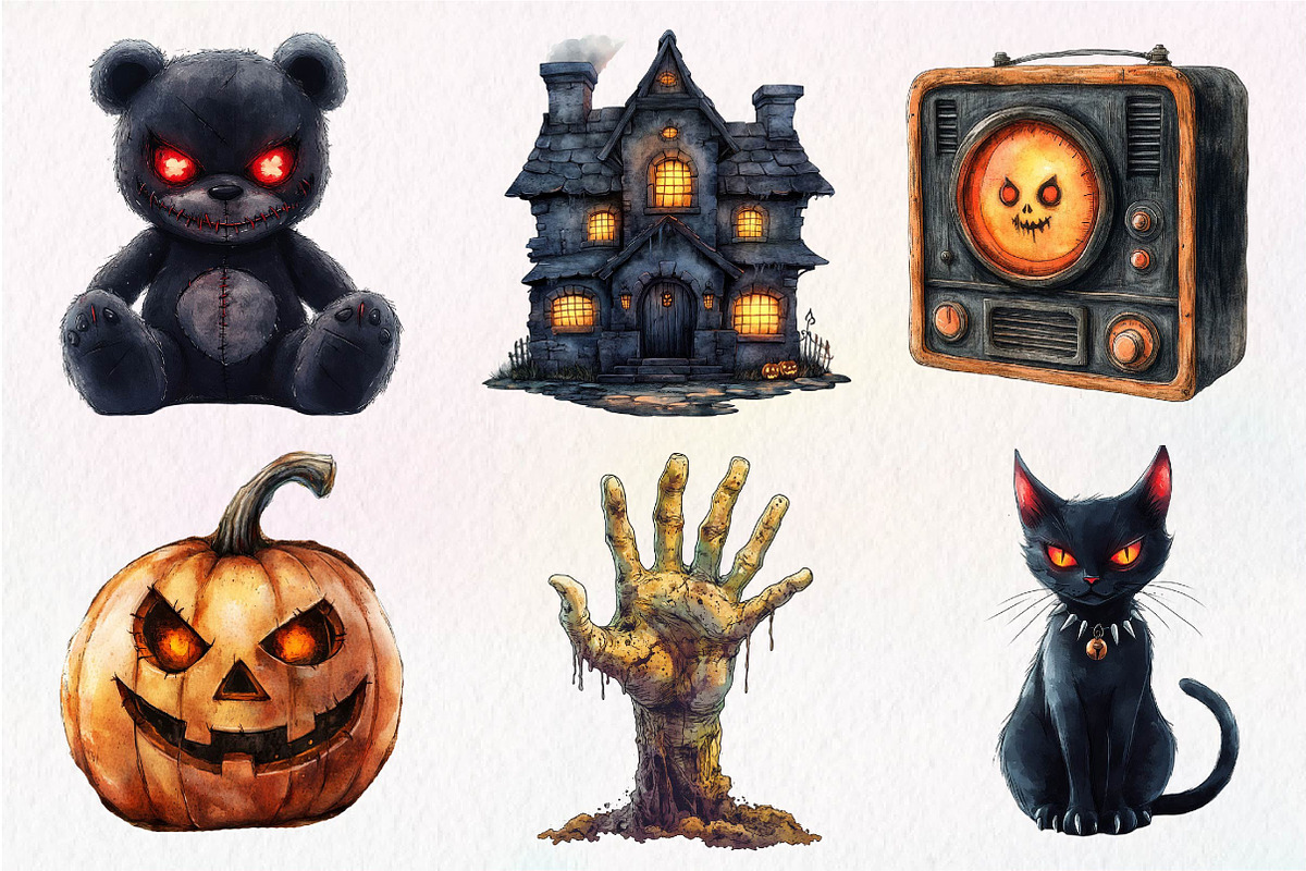 Watercolor Halloween Horror Clipart, an Illustration by Dream Creation (Photo 5 of 6)