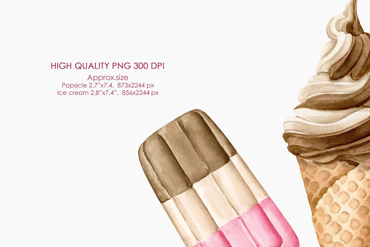 Watercolor Ice cream clipart, a Food Illustration by AquarelleSpace (Photo 5 of 5)