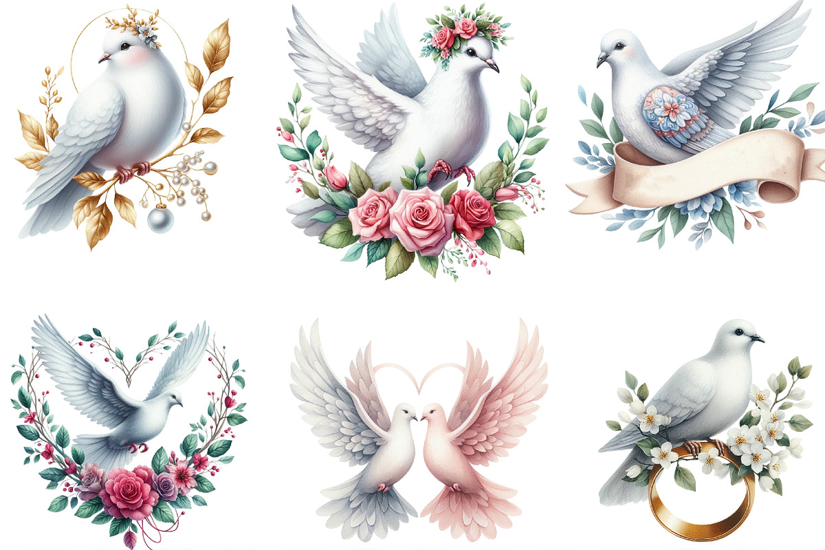 Summer Wedding Doves Clipart, an Illustration by Designking (Photo 2 of 4)