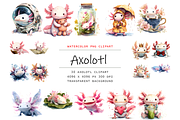 Watercolor Axolotl Clipart, a Decorative Illustration by stickermadness (Thumbnail 1 of 4)