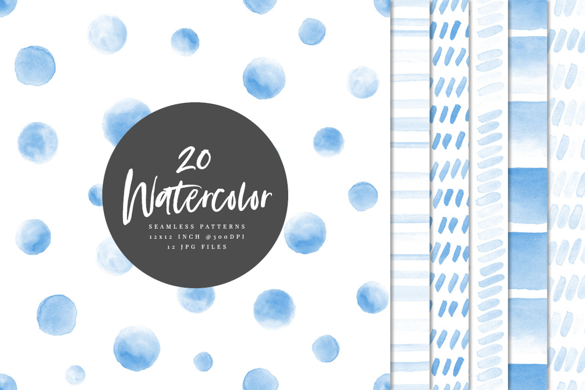 20 Watercolor Patterns Blue, a Pattern Graphic by DESIGN BY nube (Photo 1 of 5)