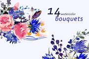 Blue floral watercolor set, a Decorative Illustration by Tamaretto (Thumbnail 2 of 9)