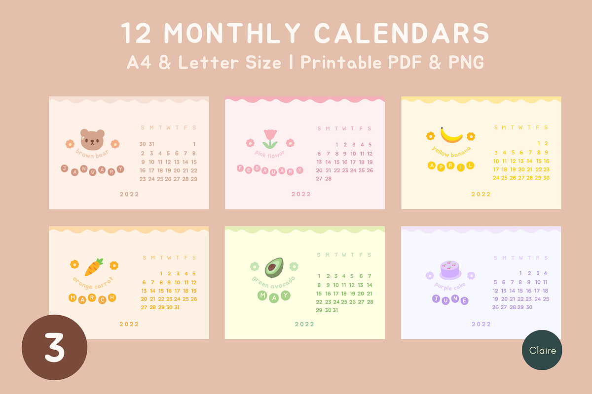 Cute Pastel 2022 Calendar & Planner, an Education Illustration by Clairee Design Studio (Photo 8 of 13)