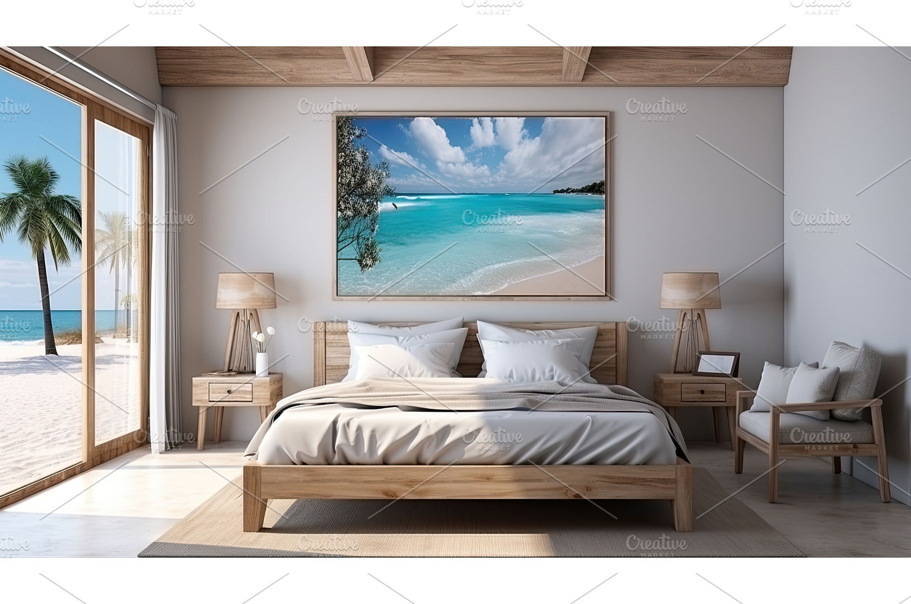 Mock up frame in bedroom interior,, an Architecture Photo by Neirfy
