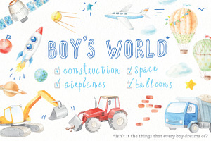 watercolor BOY'S WORLD, a Background Graphic by artnLera