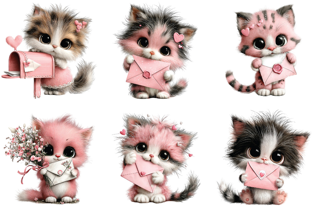 Valentine Cat Love Letter Clipart, an Illustration by CraftArtStudio (Photo 3 of 6)