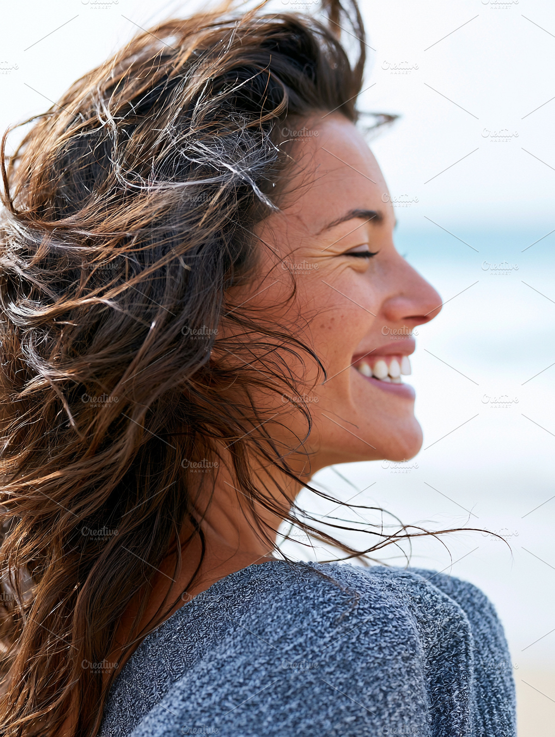 Side profile of joyful woman, a Beauty & Fashion Photo by MistyDay