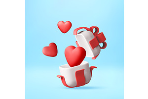 3D Open gift box with red bow and, an Object Illustration by Abscent