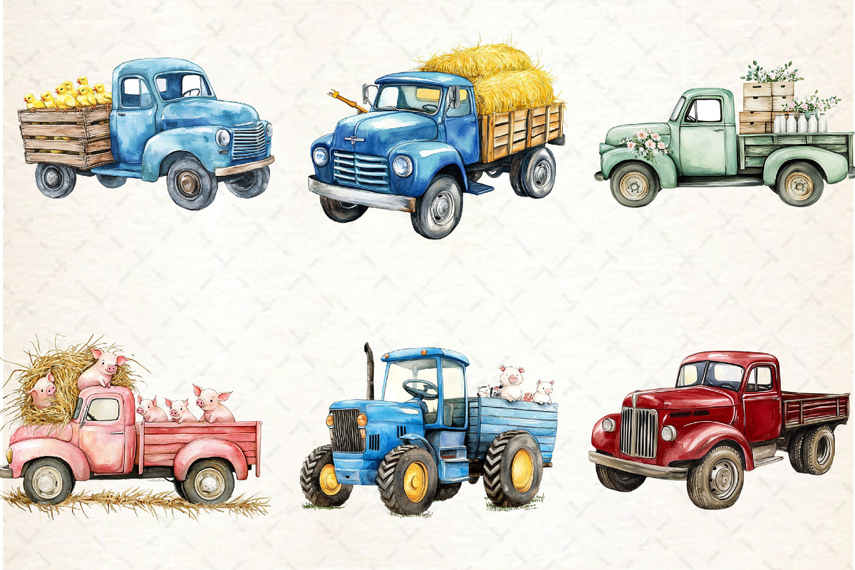 Farm Tractor Truck Watercolor, an Illustration by Watercolor design (Photo 4 of 4)