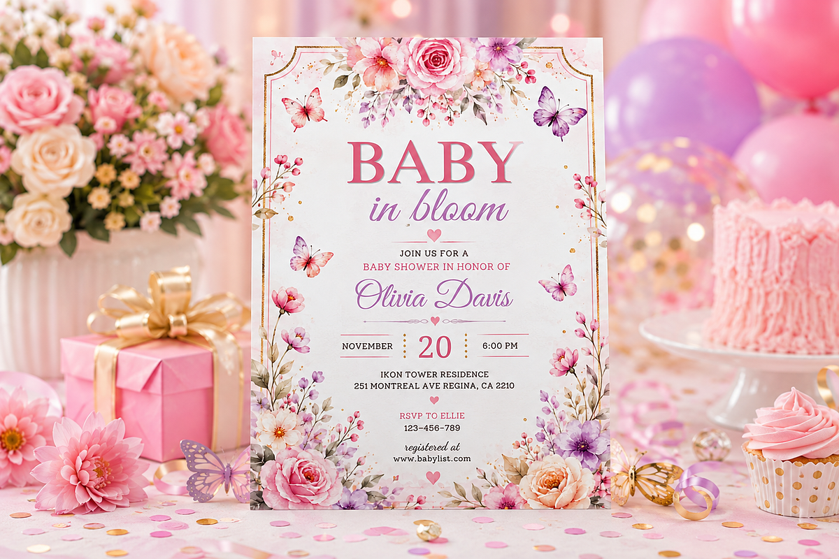 Baby in Bloom Shower Flyer Template, a Flyer Template by S Graphic Studio (Photo 2 of 11)