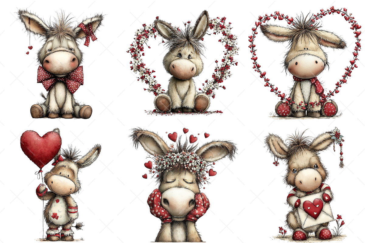 Whimsical Valentine Donkey Clipart, an Illustration by Craft Nest (Photo 5 of 11)