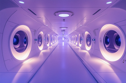 A Sci-Fi futuristic interior design style corridor with circular windows and so, an Arts & Entertainment Photo by Textures & Backgrounds