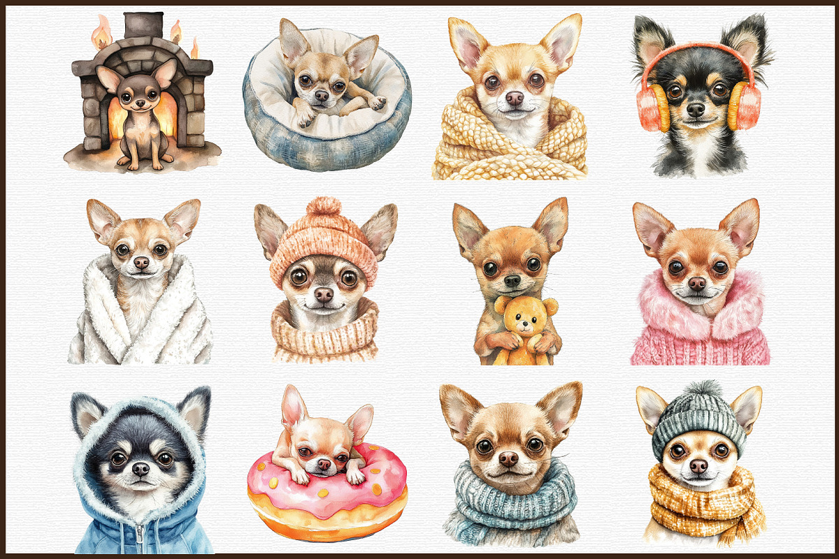 Cozy Chihuahua Clipart Set, an Illustration by Sublimation Artist (Photo 3 of 6)
