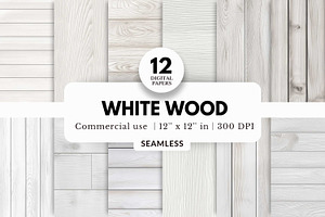 12 White Wood Texture Digital Papers